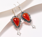 American West Sterling Silver Red Onyx Gemstone Squash Blossom Earrings